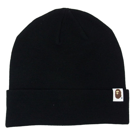 A BATHING APE アベイシングエイプ 001GDM201002H BAPE ロゴ刺繍 ビーニー ニット キャップ 帽子 ブラック系 F【新古品】【未使用】【中古】