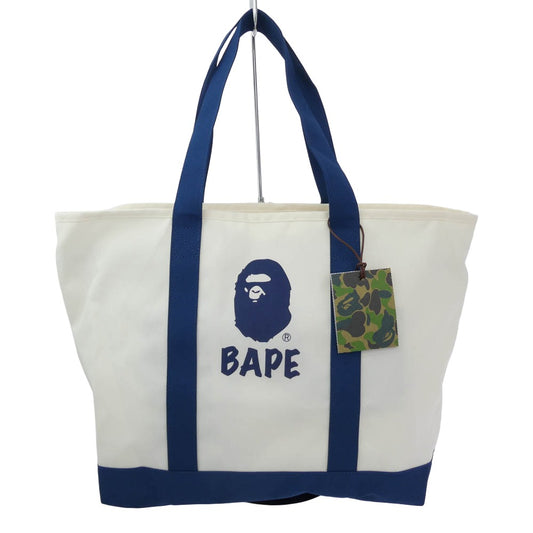 A BATHING APE アベイシングエイプ 001GDM201001H BAPE ロゴ プリント トートバッグ オフホワイト系 M【極上美品】【中古】