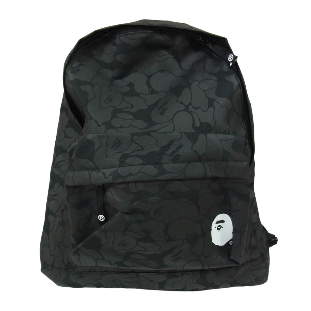 A BATHING APE アベイシングエイプ 001GDM201002H 猿迷彩 サルカモ 総柄 フェイス ロゴ プリント バックパック リュック ブラック系【極上美品】【中古】