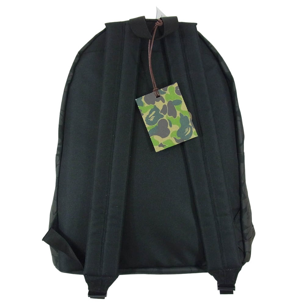 A BATHING APE アベイシングエイプ 001GDM201002H 猿迷彩 サルカモ 総柄 フェイス ロゴ プリント バックパック リュック ブラック系【極上美品】【中古】
