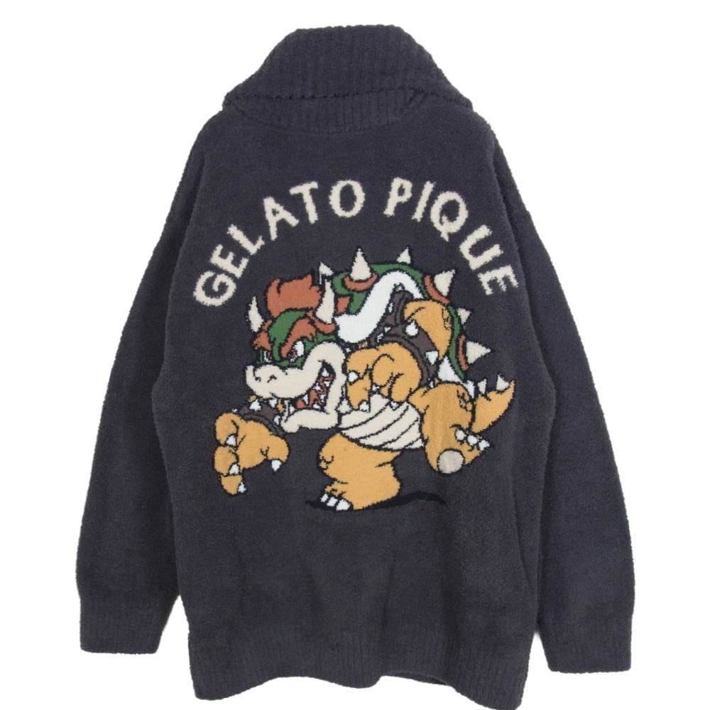 gelato pique ジェラートピケ × SUPERMARIO スーパーマリオ クッパ ベビモコジャガード ショール カーディガン グレー系 M-L【中古】