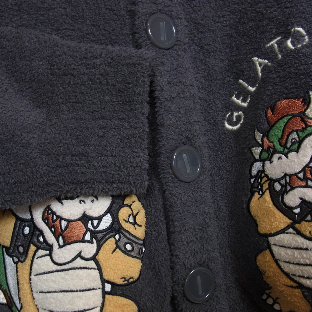 gelato pique ジェラートピケ × SUPERMARIO スーパーマリオ クッパ ベビモコジャガード ショール カーディガン グレー系 M-L【中古】