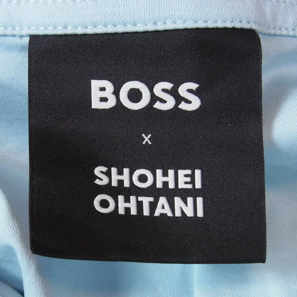 ボス × SHOHEI OHTANI 大谷翔平 ロゴ刺繍 半袖 ポロシャツ ライトブルー系 XXL【中古】