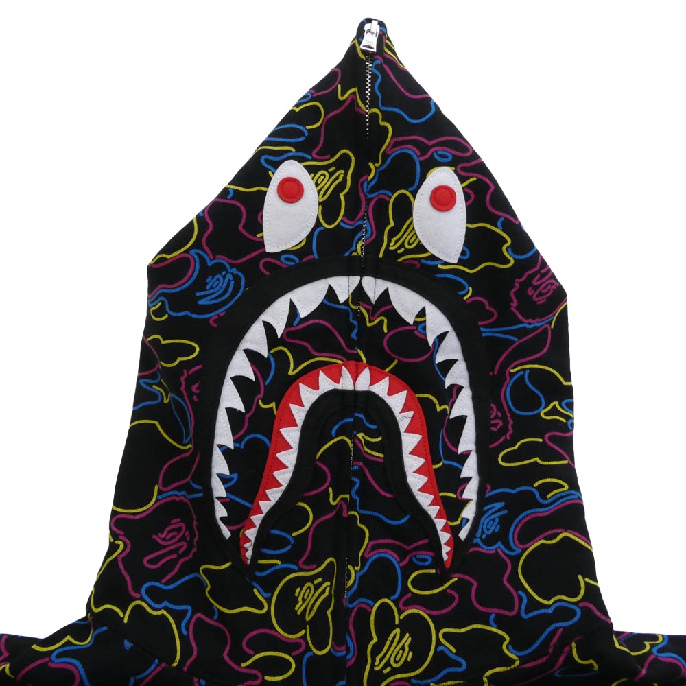 A BATHING APE アベイシングエイプ 001ZPL301009M SHARK HOODIE シャーク ジップ パーカー フーディー ブラック系 XL【中古】
