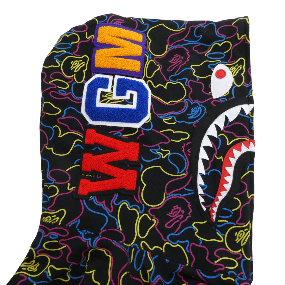 A BATHING APE アベイシングエイプ 001ZPL301009M SHARK HOODIE シャーク ジップ パーカー フーディー ブラック系 XL【中古】
