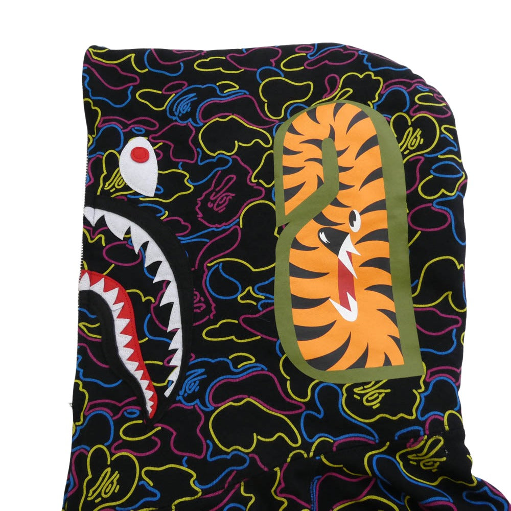 A BATHING APE アベイシングエイプ 001ZPL301009M SHARK HOODIE シャーク ジップ パーカー フーディー ブラック系 XL【中古】