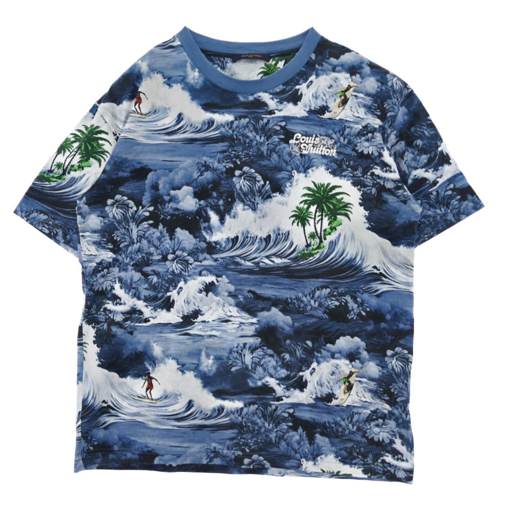 LOUIS VUITTON ルイ・ヴィトン 24AW HRY20W ロゴ刺繍 総柄 半袖 Tシャツ カットソー ブルー系 マルチカラー系 XL【中古】