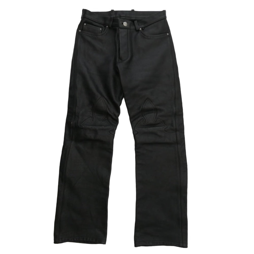 CHROME HEARTS クロムハーツ（原本無） Flare Knee Cross Ball Button Leather Pants フレアニー クロスボールボタン オールレザー パンツ ブラック系【中古】
