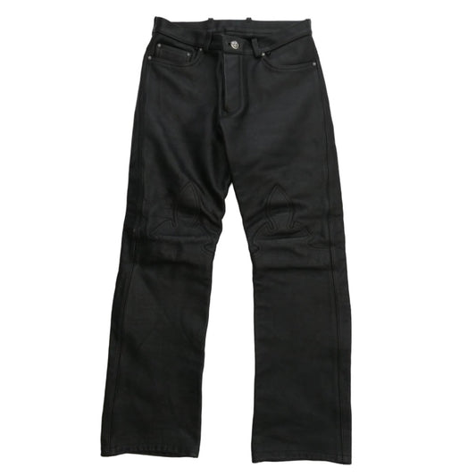 CHROME HEARTS クロムハーツ（原本無） Flare Knee Cross Ball Button Leather Pants フレアニー クロスボールボタン オールレザー パンツ ブラック系【中古】