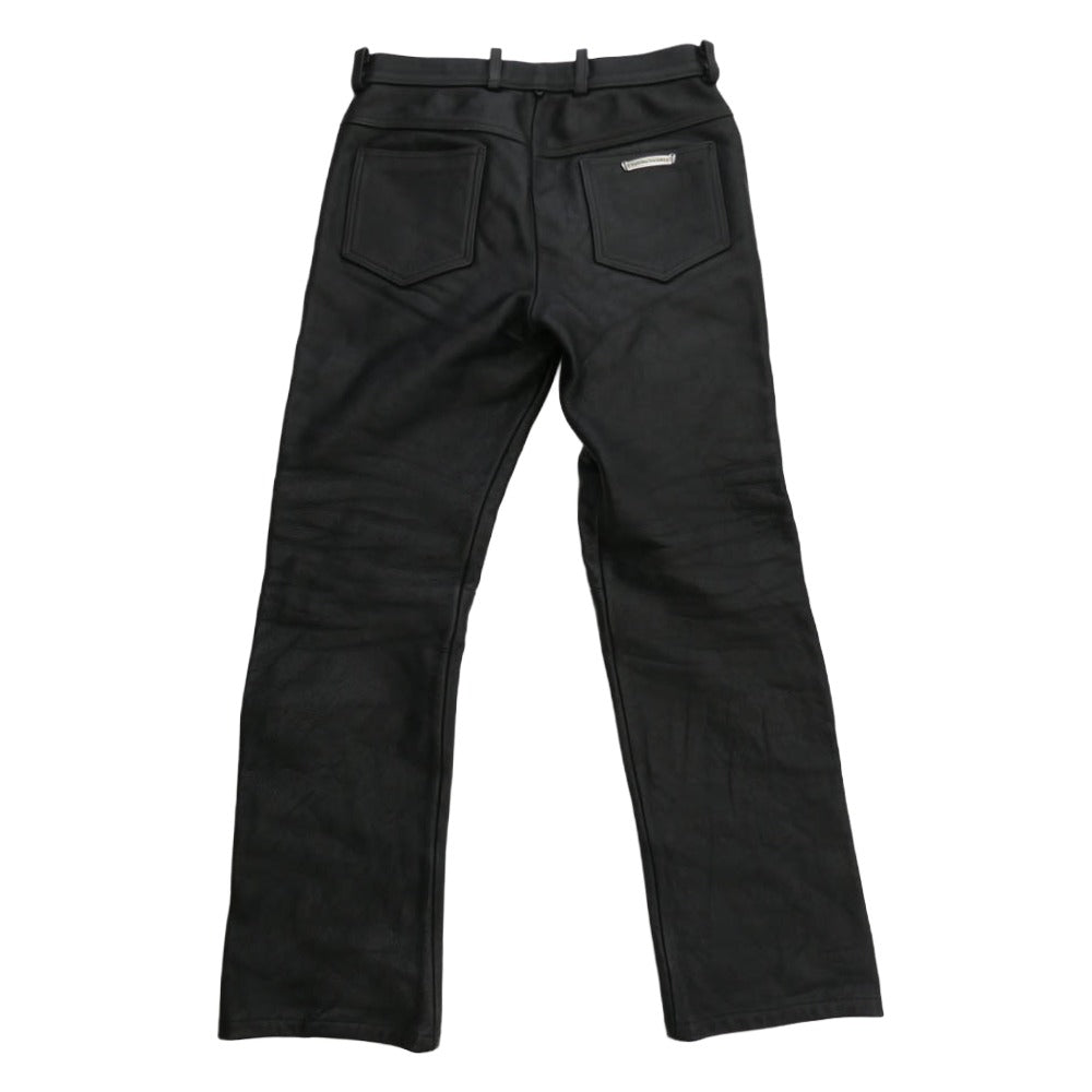 CHROME HEARTS クロムハーツ（原本無） Flare Knee Cross Ball Button Leather Pants フレアニー クロスボールボタン オールレザー パンツ ブラック系【中古】