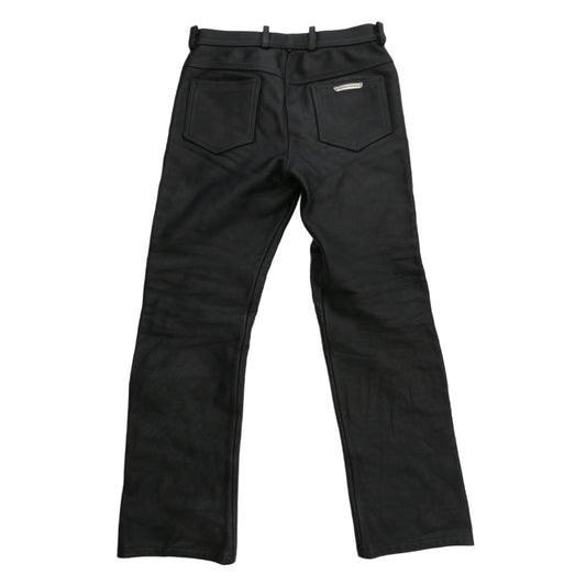 CHROME HEARTS クロムハーツ（原本無） Flare Knee Cross Ball Button Leather Pants フレアニー クロスボールボタン オールレザー パンツ ブラック系【中古】