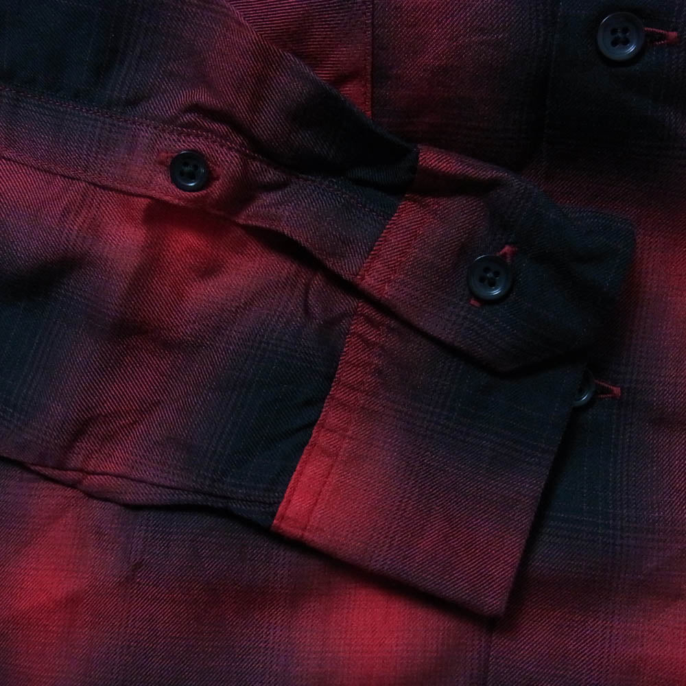 MINEDENIM マインデニム MND-TSK001-17-022 x CDL TOKYO Rayon Ombre Check Loose Work レーヨン オンブレ チェック 開襟 オープンカラー 長袖 シャツ レッド系 2【美品】【中古】