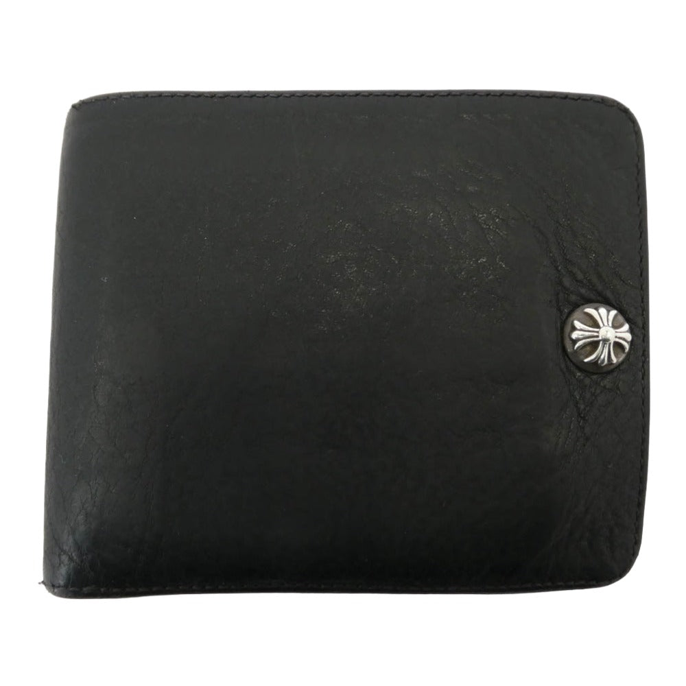 CHROME HEARTS クロムハーツ（原本無） 1SNAP 1スナップ クロスボール レザー ウォレット 二つ折り財布 ブラック系 シルバー系【中古】