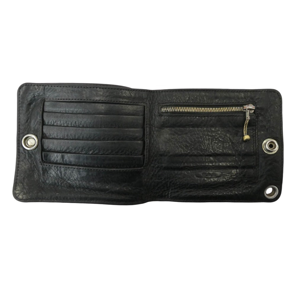 CHROME HEARTS クロムハーツ（原本無） 1SNAP 1スナップ クロスボール レザー ウォレット 二つ折り財布 ブラック系 シルバー系【中古】