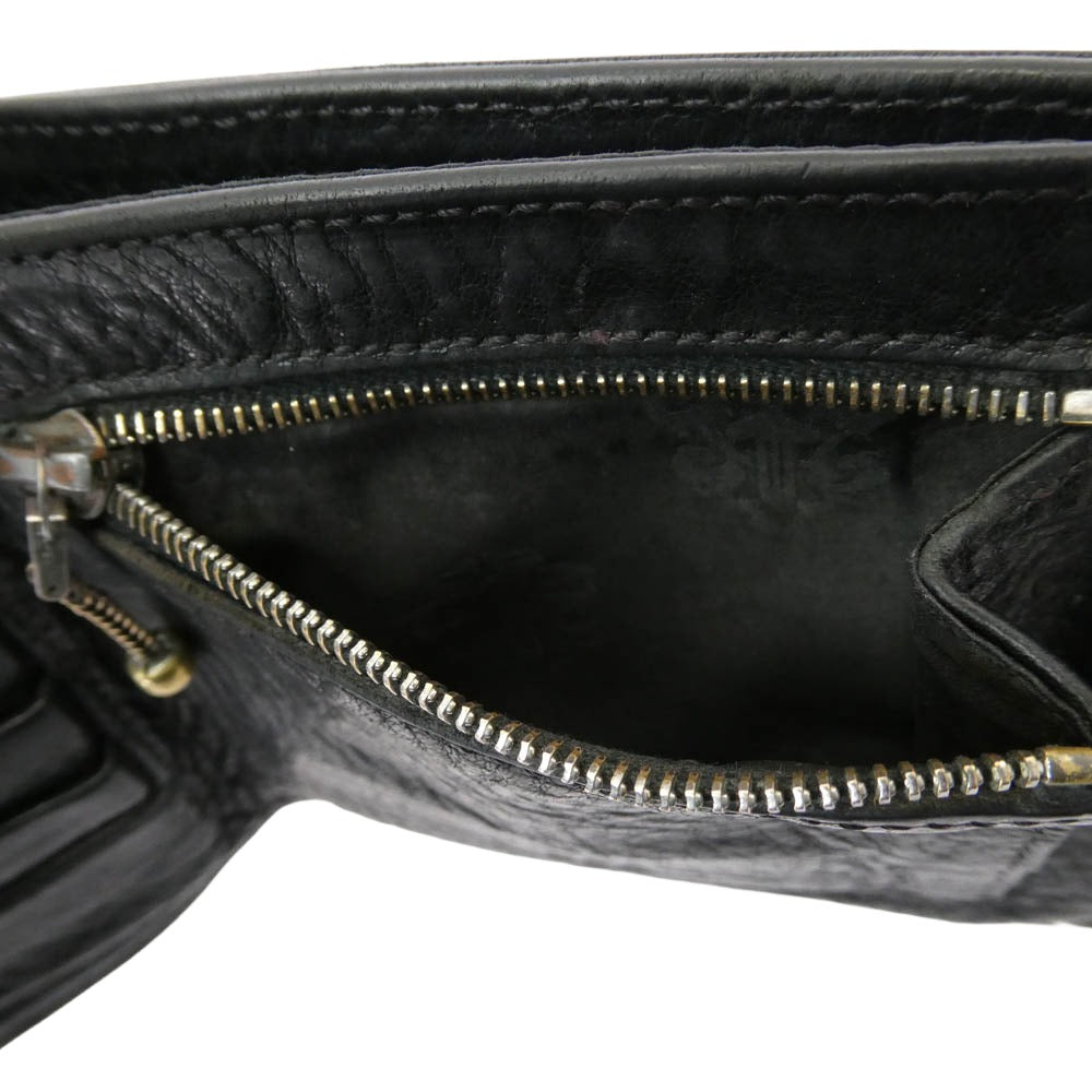 CHROME HEARTS クロムハーツ（原本無） 1SNAP 1スナップ クロスボール レザー ウォレット 二つ折り財布 ブラック系 シルバー系【中古】