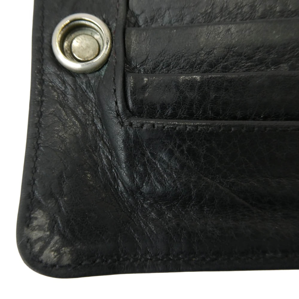 CHROME HEARTS クロムハーツ（原本無） 1SNAP 1スナップ クロスボール レザー ウォレット 二つ折り財布 ブラック系 シルバー系【中古】