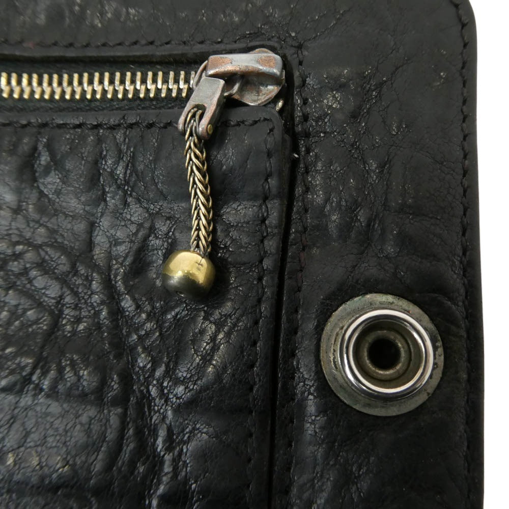CHROME HEARTS クロムハーツ（原本無） 1SNAP 1スナップ クロスボール レザー ウォレット 二つ折り財布 ブラック系 シルバー系【中古】
