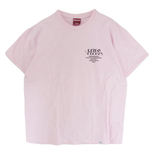 HideandSeek ハイドアンドシーク HAS TEE フロント バック ロゴ プリント ショートスリーブ Tシャツ 半袖カットソー ピンク系 XL【中古】