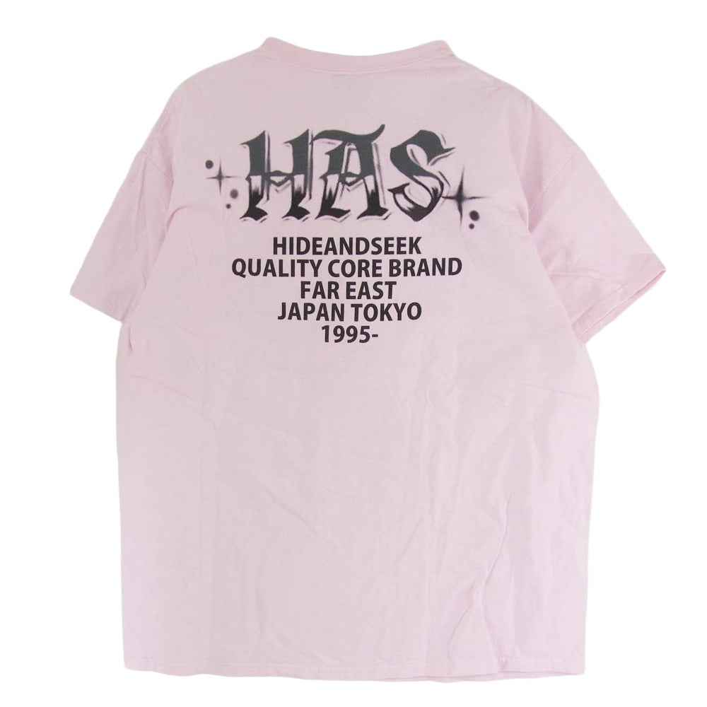HideandSeek ハイドアンドシーク HAS TEE フロント バック ロゴ プリント ショートスリーブ Tシャツ 半袖カットソー ピンク系 XL【中古】