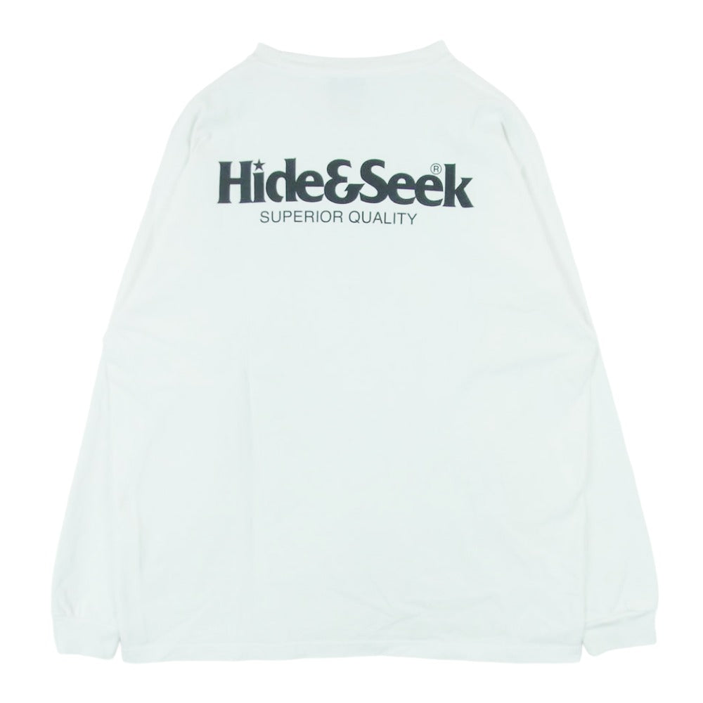 HideandSeek ハイドアンドシーク フロント バック ロゴ プリント ロングスリーブ 長袖 Tシャツ ホワイト系 L 42 - 44【中古】