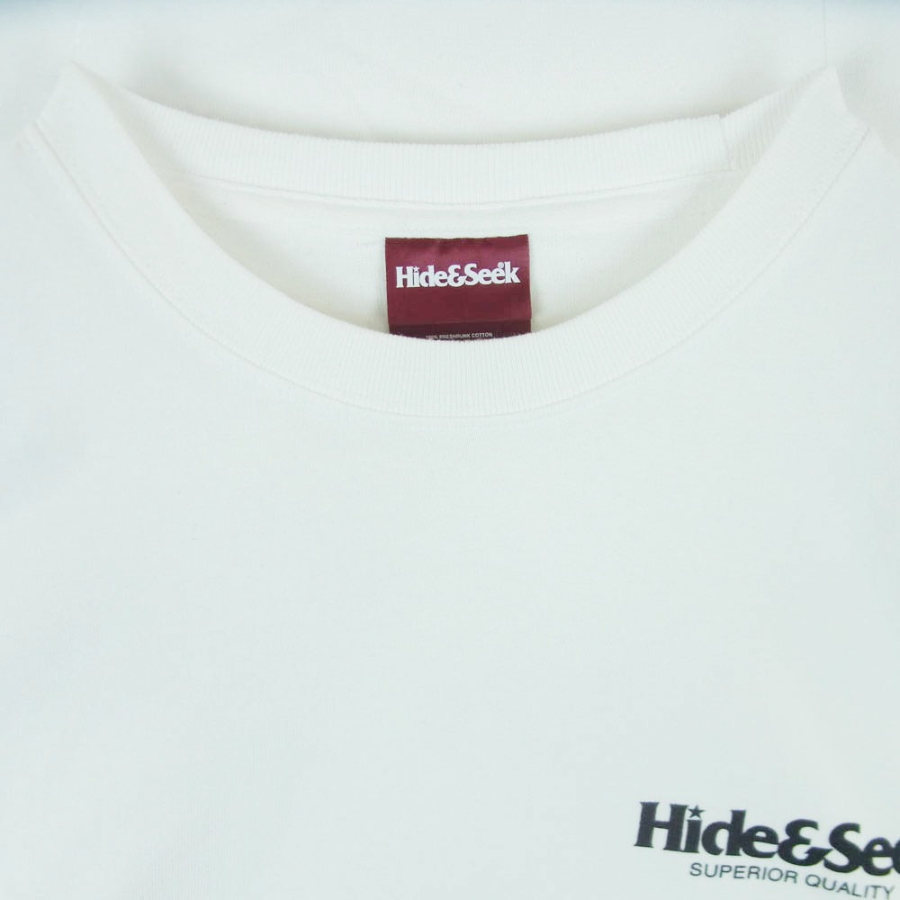 HideandSeek ハイドアンドシーク フロント バック ロゴ プリント ロングスリーブ 長袖 Tシャツ ホワイト系 L 42 - 44【中古】