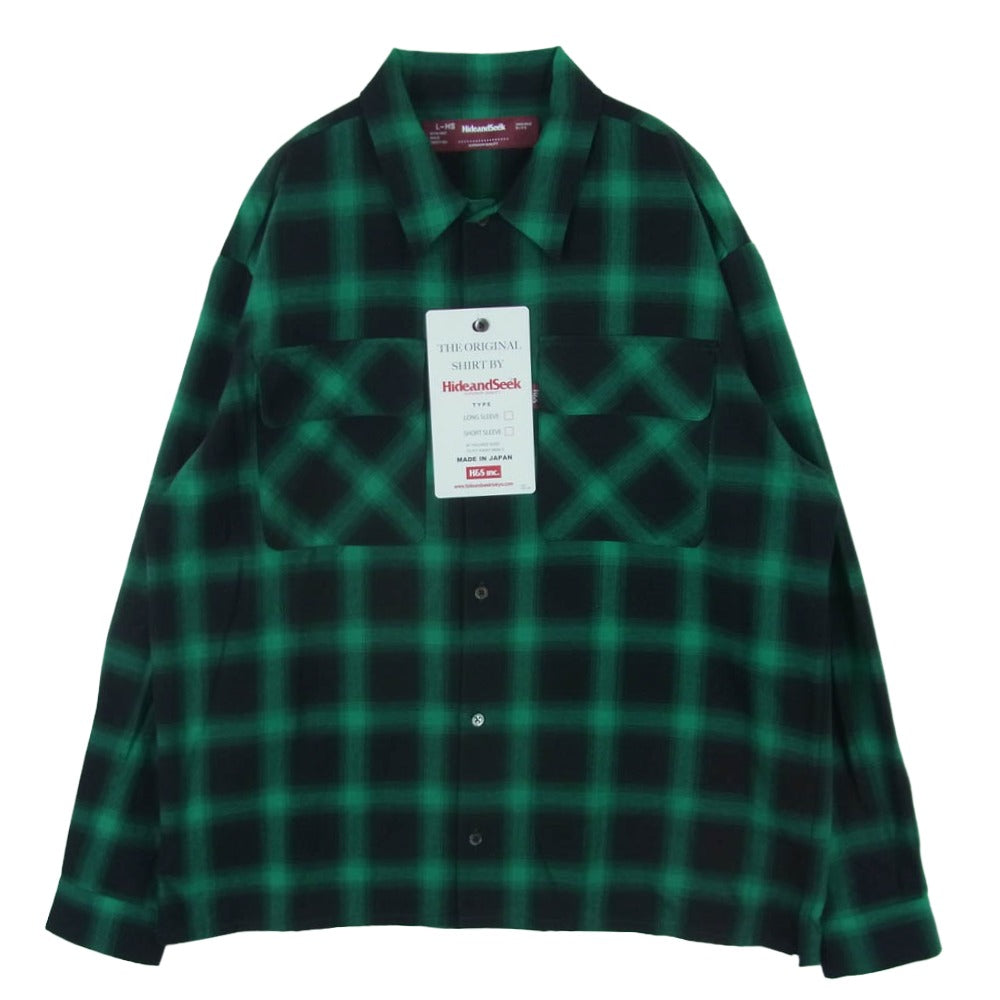 HideandSeek ハイドアンドシーク 23AW HS-080223 OMBRE CHECK SHIRT オンブレ チェック ロングスリーブ 長袖 シャツ グリーン系 ブラック系 L【新古品】【未使用】【中古】