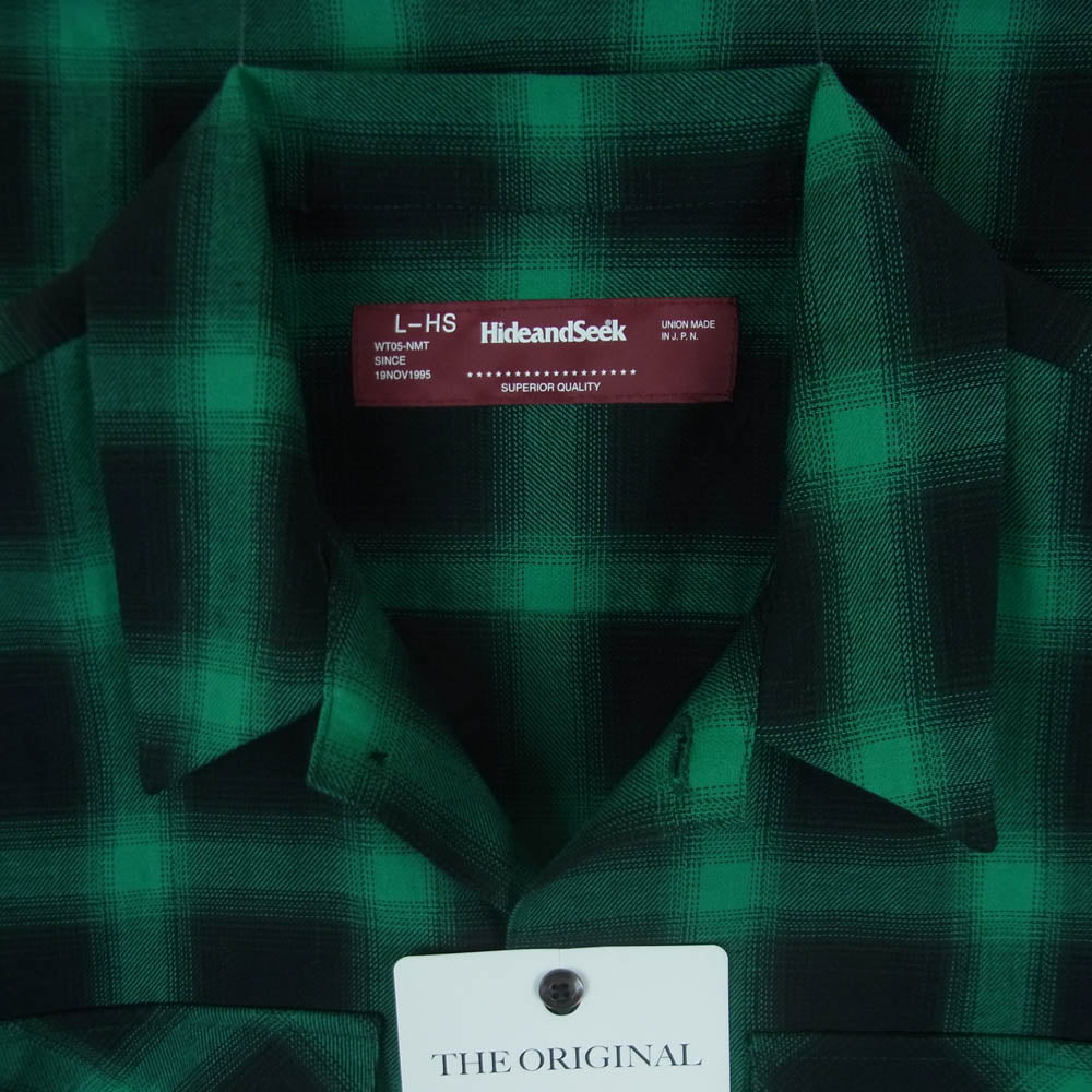 HideandSeek ハイドアンドシーク 23AW HS-080223 OMBRE CHECK SHIRT オンブレ チェック ロングスリーブ 長袖 シャツ グリーン系 ブラック系 L【新古品】【未使用】【中古】