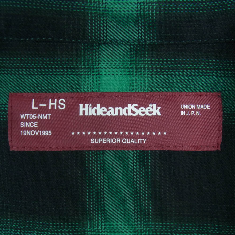 HideandSeek ハイドアンドシーク 23AW HS-080223 OMBRE CHECK SHIRT オンブレ チェック ロングスリーブ 長袖 シャツ グリーン系 ブラック系 L【新古品】【未使用】【中古】