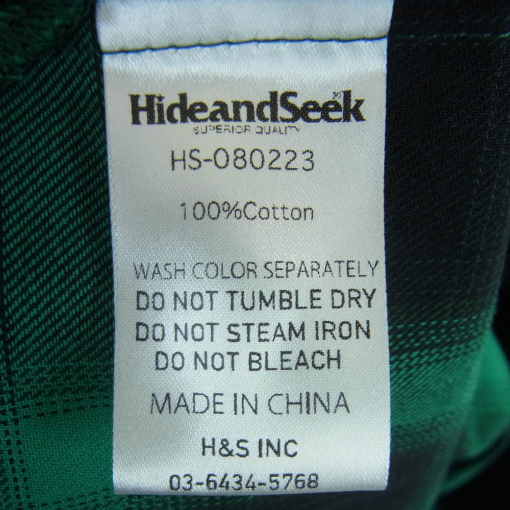 HideandSeek ハイドアンドシーク 23AW HS-080223 OMBRE CHECK SHIRT オンブレ チェック ロングスリーブ 長袖 シャツ グリーン系 ブラック系 L【新古品】【未使用】【中古】