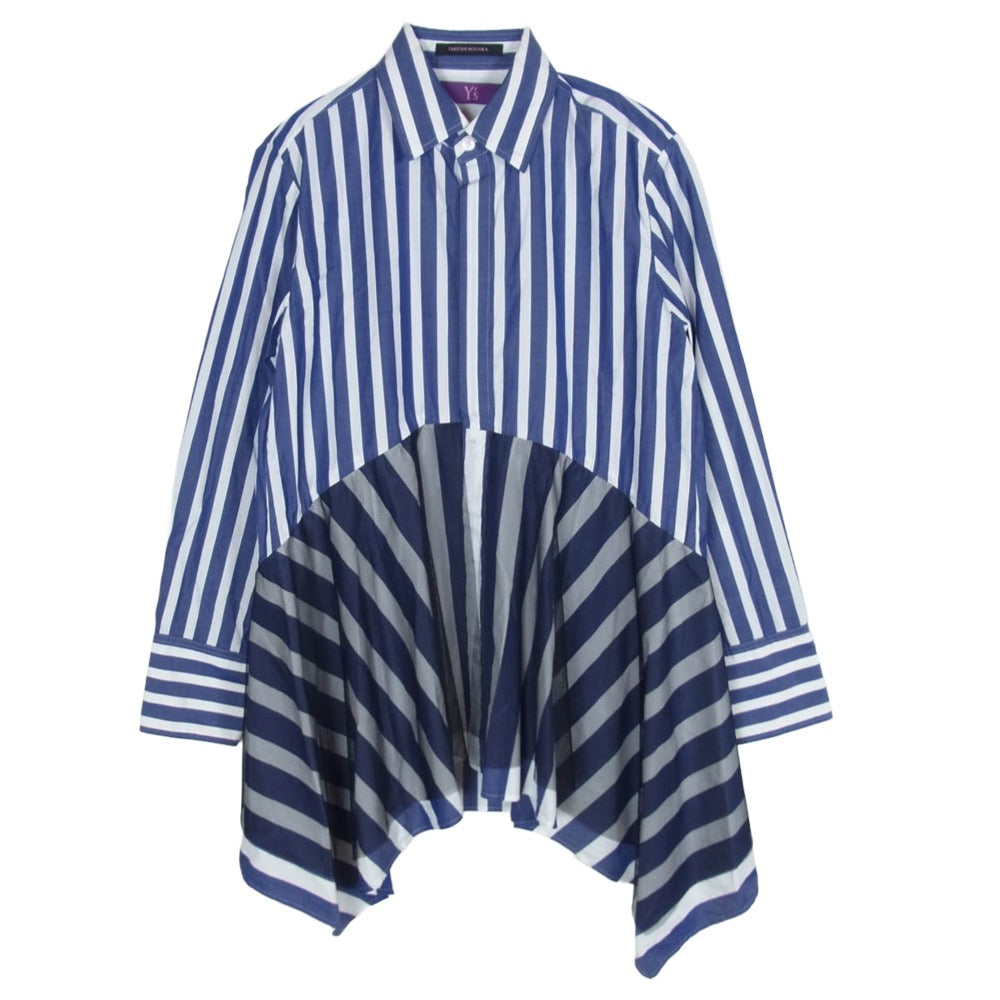Y's Yohji Yamamoto ワイズ ヨウジヤマモト YT-B41-830 TAKESHI KOSAKA ロンドンストライプ メッシュレイヤード アシンメトリー 切替 シャツ ブルー系 2【中古】