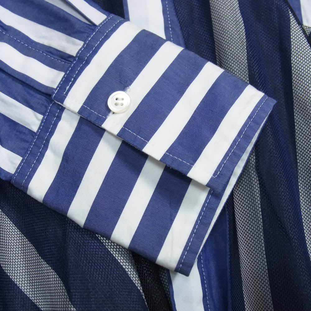 Y's Yohji Yamamoto ワイズ ヨウジヤマモト YT-B41-830 TAKESHI KOSAKA ロンドンストライプ メッシュレイヤード アシンメトリー 切替 シャツ ブルー系 2【中古】