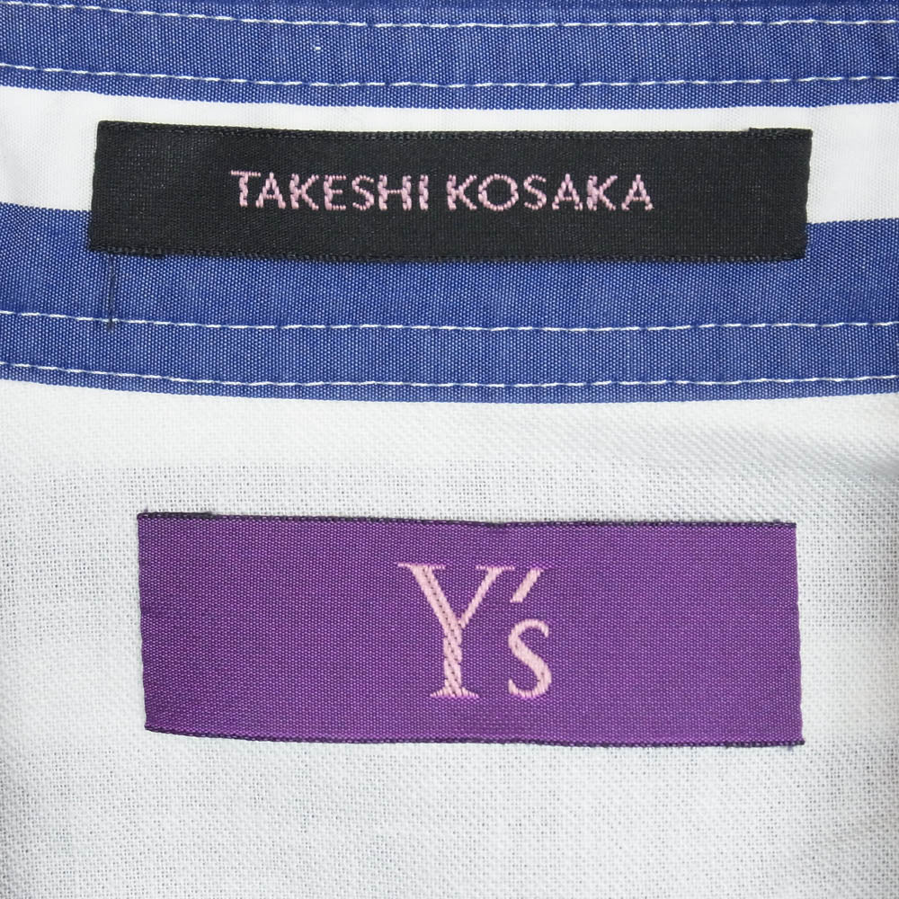 Y's Yohji Yamamoto ワイズ ヨウジヤマモト YT-B41-830 TAKESHI KOSAKA ロンドンストライプ メッシュレイヤード アシンメトリー 切替 シャツ ブルー系 2【中古】