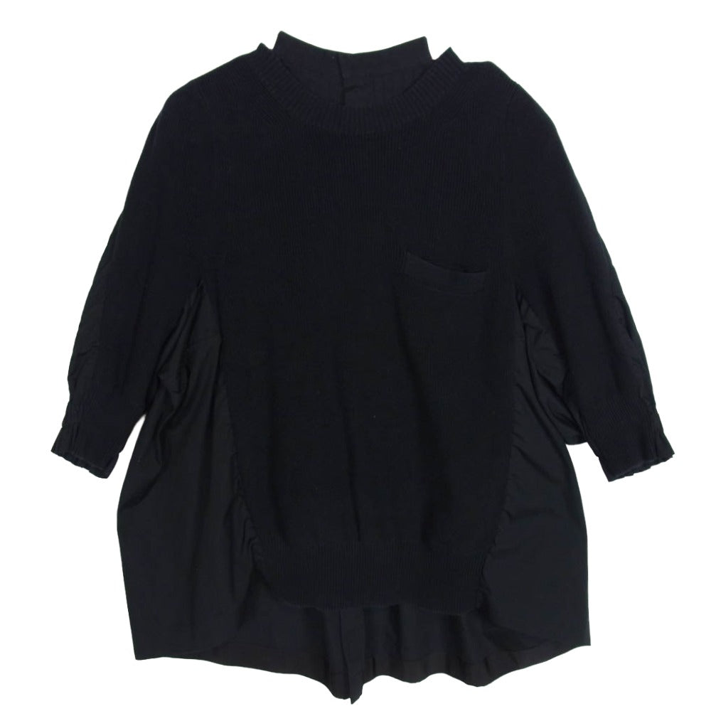 Sacai サカイ SCW-014 ニット切替 ドッキング 半袖シャツ ブラック系 1【中古】