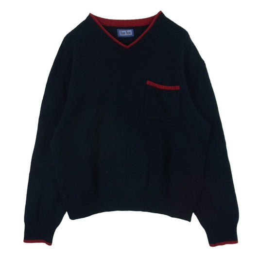 BLUE BLUE ブルーブルー Vネック レッドライン ニット ウール 日本製 ダークネイビー系 2【中古】