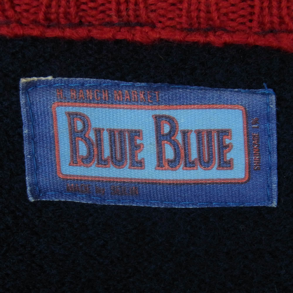 BLUE BLUE ブルーブルー Vネック レッドライン ニット ウール 日本製 ダークネイビー系 2【中古】