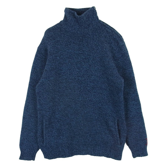 HOLLYWOOD RANCH MARKET ハリウッドランチマーケット H.R.MARKET H刺繍 シェトランド ウール ハイネック ネック ZIP ニット ブルー系 ネイビー系 M【中古】
