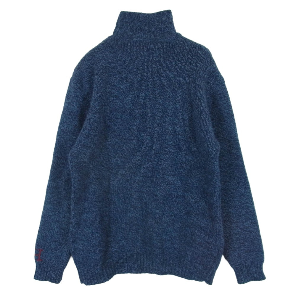 HOLLYWOOD RANCH MARKET ハリウッドランチマーケット H.R.MARKET H刺繍 シェトランド ウール ハイネック ネック ZIP ニット ブルー系 ネイビー系 M【中古】