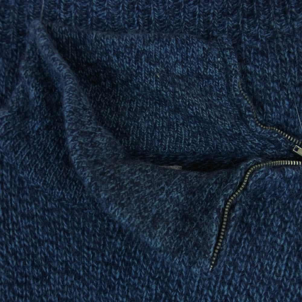 HOLLYWOOD RANCH MARKET ハリウッドランチマーケット H.R.MARKET H刺繍 シェトランド ウール ハイネック ネック ZIP ニット ブルー系 ネイビー系 M【中古】