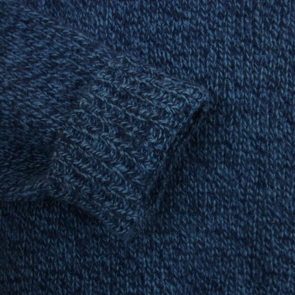HOLLYWOOD RANCH MARKET ハリウッドランチマーケット H.R.MARKET H刺繍 シェトランド ウール ハイネック ネック ZIP ニット ブルー系 ネイビー系 M【中古】