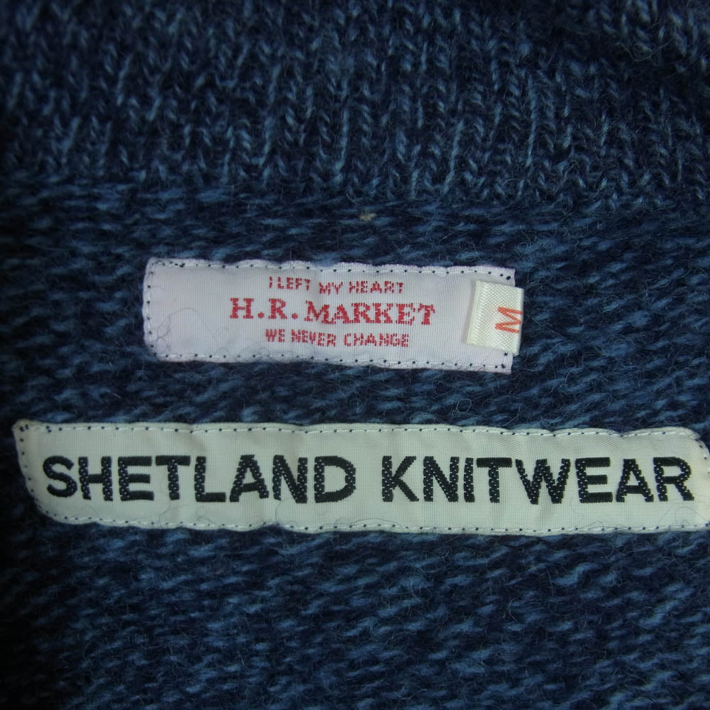 HOLLYWOOD RANCH MARKET ハリウッドランチマーケット H.R.MARKET H刺繍 シェトランド ウール ハイネック ネック ZIP ニット ブルー系 ネイビー系 M【中古】