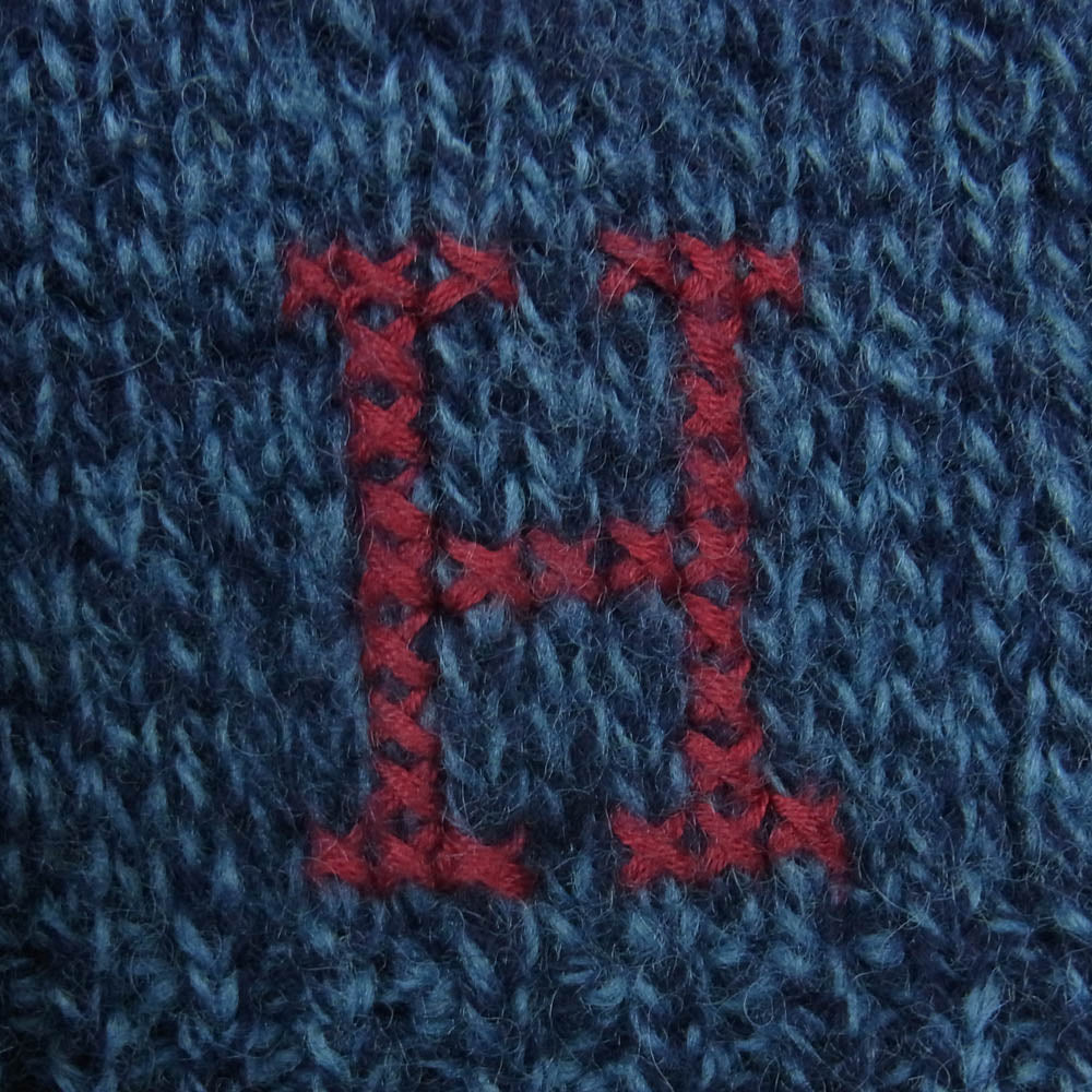 HOLLYWOOD RANCH MARKET ハリウッドランチマーケット H.R.MARKET H刺繍 シェトランド ウール ハイネック ネック ZIP ニット ブルー系 ネイビー系 M【中古】