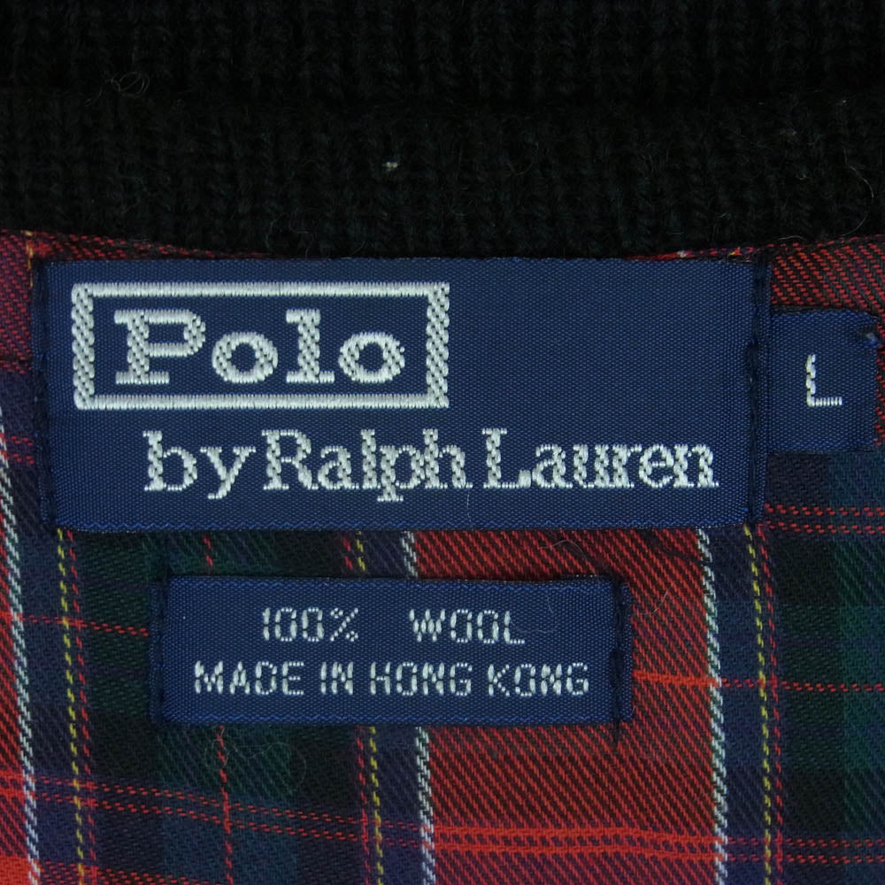 POLO RALPH LAUREN ポロ・ラルフローレン ノルディック ドット柄 ヘンリーネック ウール ニット 香港製 ブラック系 オフホワイト系 L【中古】
