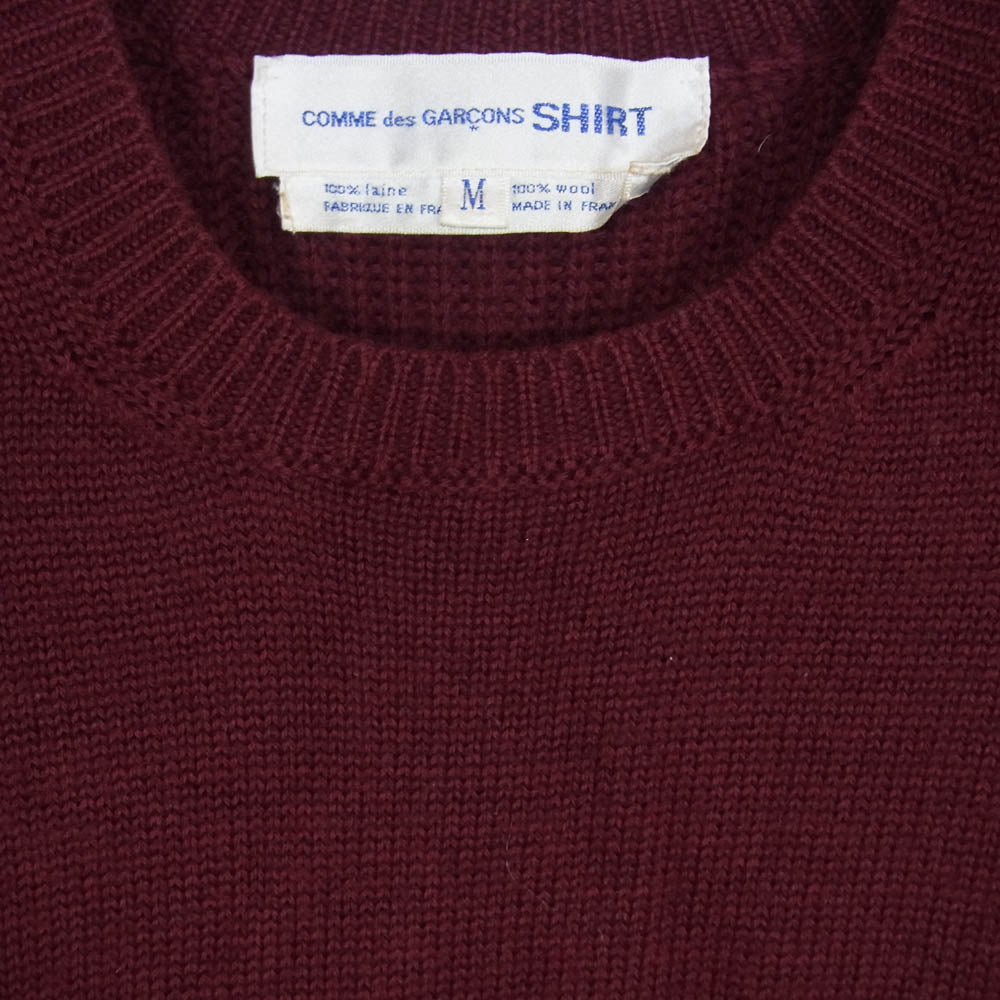 COMME des GARCONS コムデギャルソン D-TK9210 90s Archive フランス製 COMME DES GARCONS SHIRT アーカイブ 2パターン編み コンビ ニット エンジ系 M【中古】