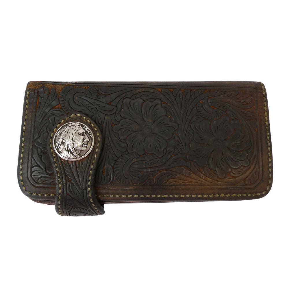 SAAD サード カービング レザー インディアン コンチョ ロングウォレット 長財布 ブラウン系【中古】