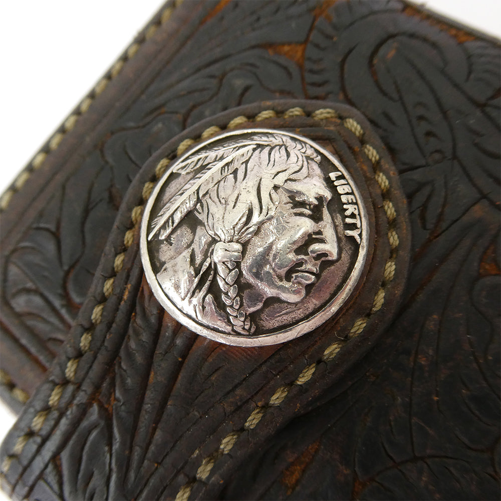 SAAD サード カービング レザー インディアン コンチョ ロングウォレット 長財布 ブラウン系【中古】