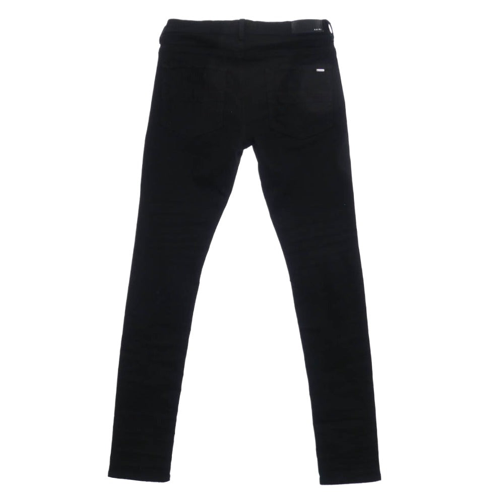 AMIRI アミリ RN150712 USA製 MX1 leather patch レザー 蛇腹 クラッシュ加工 スキニー ブラック デニム ストレッチ パンツ ブラック系 32【中古】