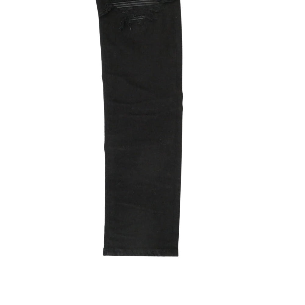AMIRI アミリ RN150712 USA製 MX1 leather patch レザー 蛇腹 クラッシュ加工 スキニー ブラック デニム ストレッチ パンツ ブラック系 32【中古】