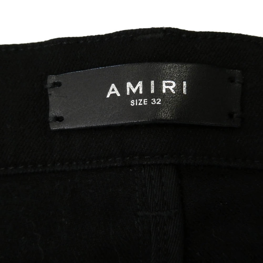 AMIRI アミリ RN150712 USA製 MX1 leather patch レザー 蛇腹 クラッシュ加工 スキニー ブラック デニム ストレッチ パンツ ブラック系 32【中古】