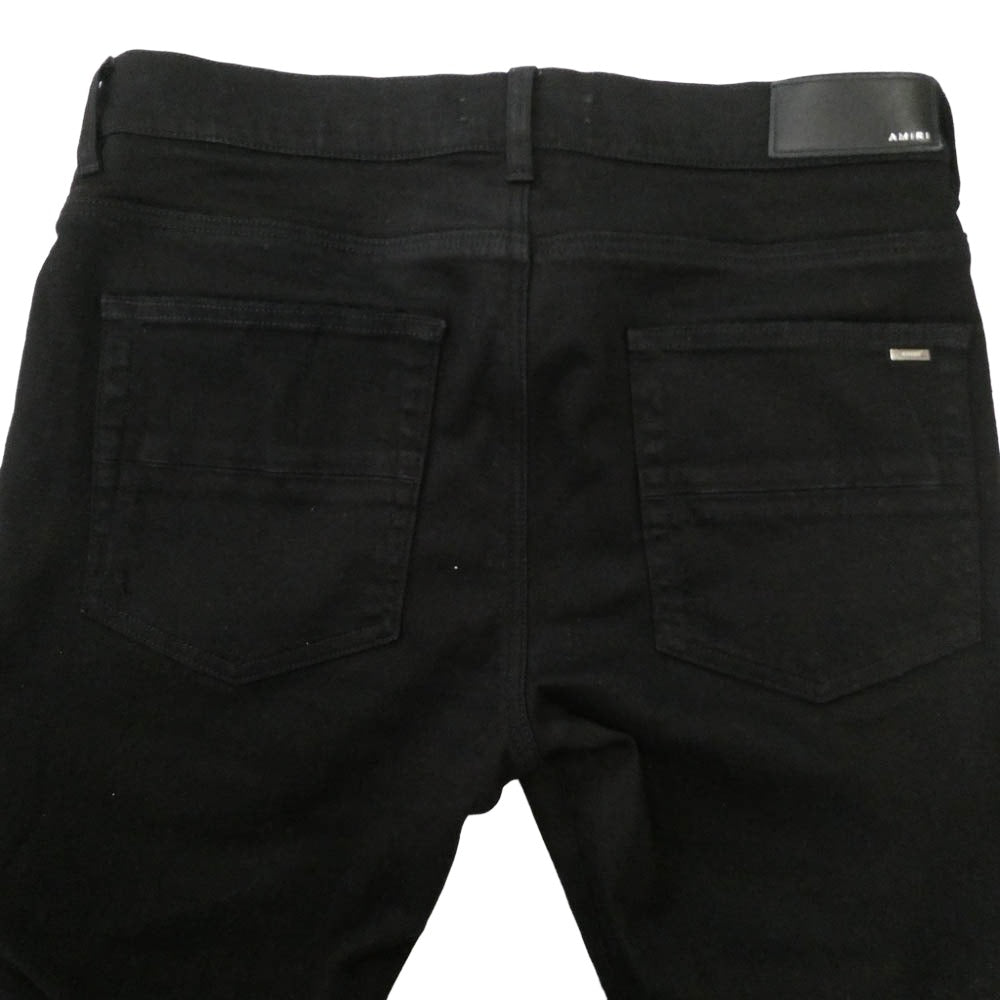AMIRI アミリ RN150712 USA製 MX1 leather patch レザー 蛇腹 クラッシュ加工 スキニー ブラック デニム ストレッチ パンツ ブラック系 32【中古】