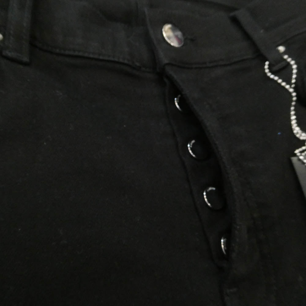 AMIRI アミリ RN150712 USA製 MX1 leather patch レザー 蛇腹 クラッシュ加工 スキニー ブラック デニム ストレッチ パンツ ブラック系 32【中古】